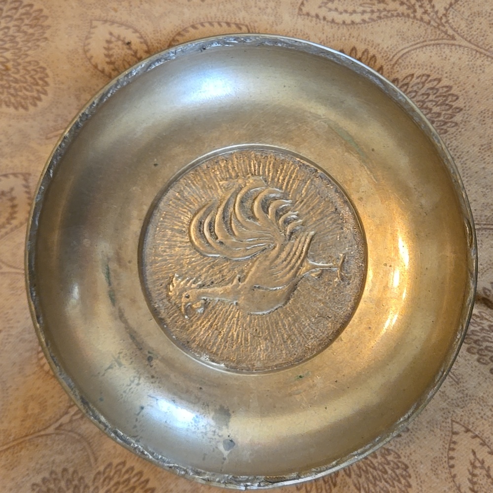 Vintage Brass Trinket Dish with Rooster